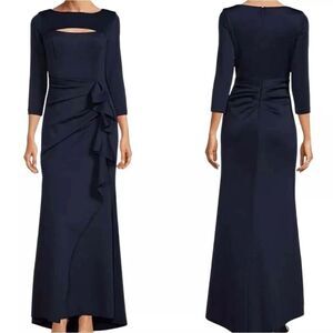 XSCAPE Scuba Boat Neck 3/4 Sleeve Cut-Out Ruched Side Bow Gown Size 18W